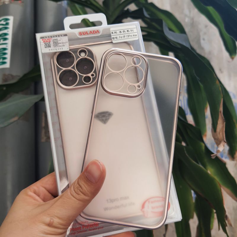 ốp sulada nhám viền màu Hồng cho iphone 13 pro , 13 pro max bảo vệ máy