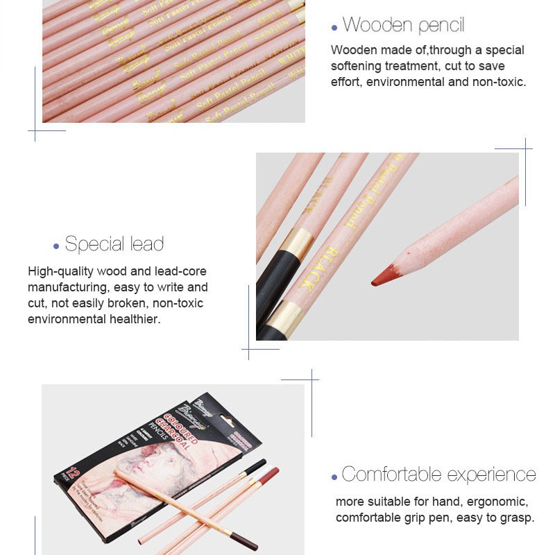 Bộ 12 bút chì màu gồm 4 tông màu vẽ chuyên nghiệp Seamiart