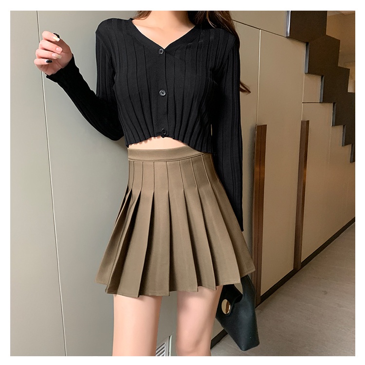 SUXI Chân Váy Màu Trơn Dáng Chữ A Thiết Kế Lưng Cao Xếp Ly Độc Đáo Thời Trang Mùa Thu Dành Cho Nữ