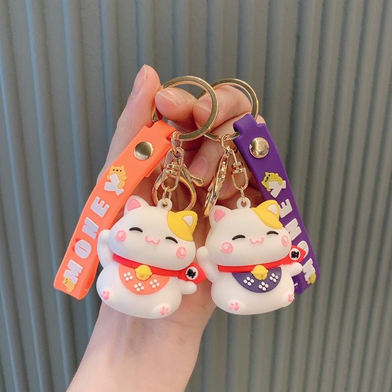 Móc chìa khóa trang trí túi xách balo mang lại may mắn tài lộc hình chú mèo thần tài Maneki neko
