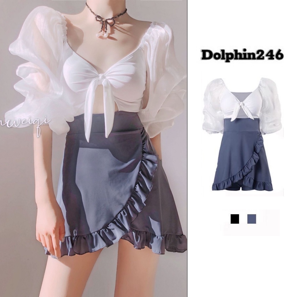 Bikini Đi Biển Đồ Bơi Nữ Liền Thân Quảng Châu Có tay kín đáo kiểu Hàn Quốc Sang Chảnh Bánh bèo 8120 K2T4-3