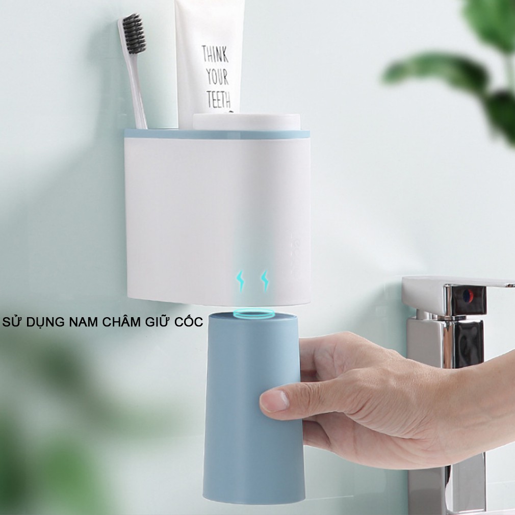 Kệ Treo Bàn Chải Kem Đánh Răng Dán Tường Cao Cấp cùng 2 Cốc  - Màu Ngẫu Nhiên