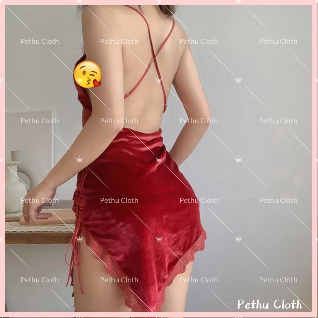 ( Q1,HCM）Đồ Váy ngủ sexyBộ Ngủ 2 Dây Chéo Lưng Màu Đen Free Size 40-65kg - ( ảnh thật) 40-65kg--014