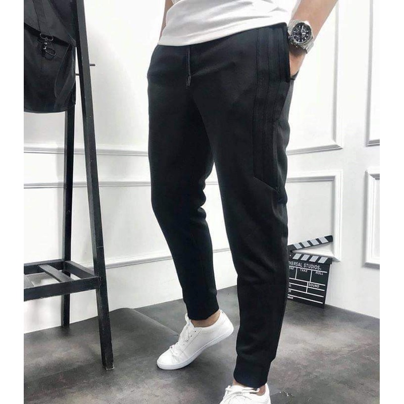 Quần thể thao nỉ dài nam nữ 3 sọc chất vải dày dặn co giãn tốt phong cách trẻ trung