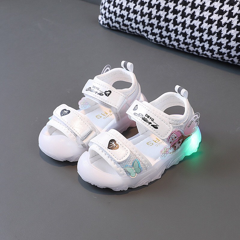 Sandal cho bé gái họa tiết hoạt hình cute quai vải có đèn led mẫu mới LED1986 mới