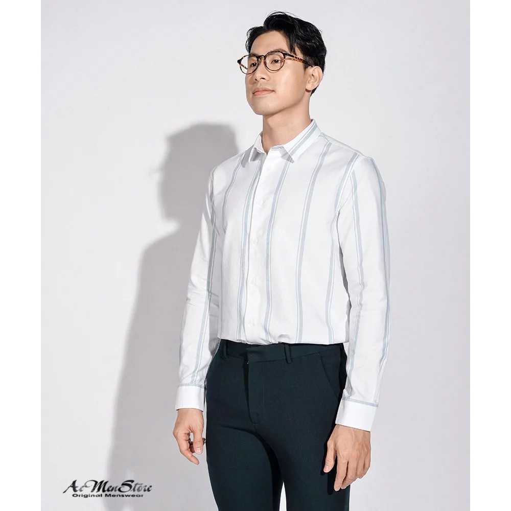 Áo sơ mi nam kẻ ROUTINE dài tay cổ bẻ Oxford form fitted 1020SHL009