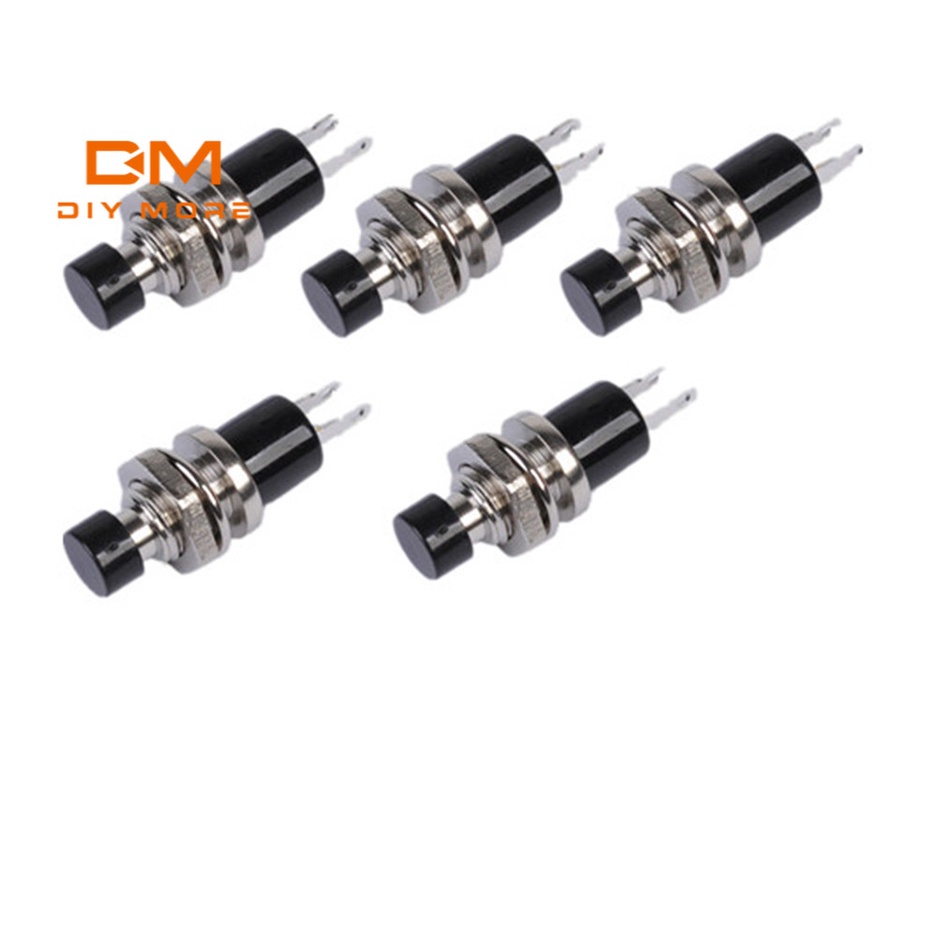 Set 5 công tắc tròn DIYMORE mini AC 220V 0.5A PBS-110 màu đen 7mm