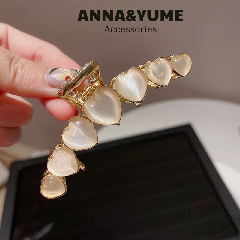 Kẹp tóc kim loại hình trái tim vân đá, kẹp tóc hàn quốc, kẹp càng cua cho nữ