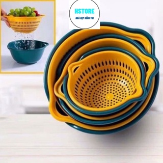 Rổ Nhựa Kèm Chậu Vuông Tròn Đựng Trái Cây Rau Củ Quả
