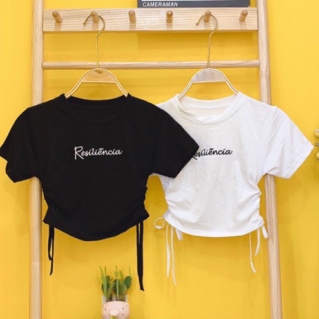 ÁO THUN RÚT DÂY CROPTOP IN CHỮ NHỎ - B0P
