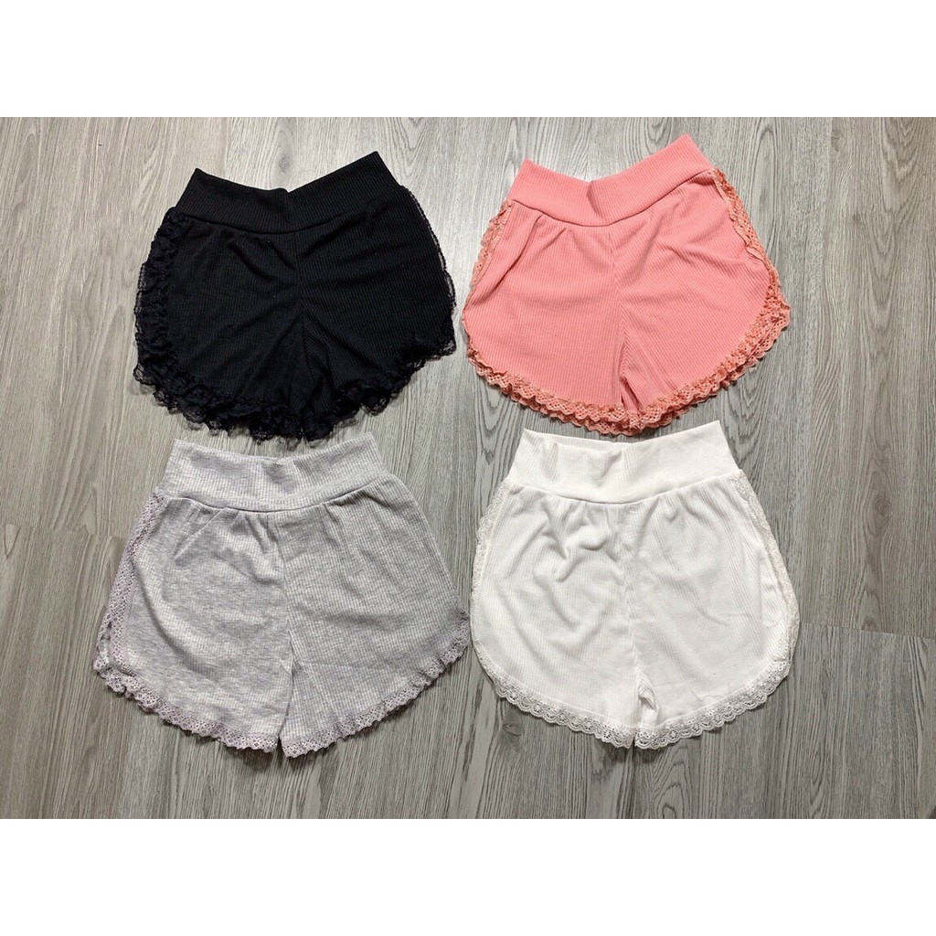 Quần đùi mặc ngủ viền ren chât thun gân mát mịn 25STORE