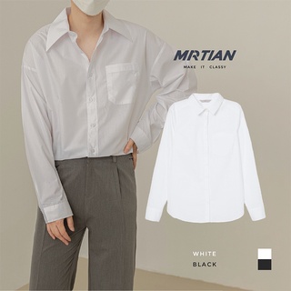 Áo sơ mi trắng form rộng Tommy MARTIAN Hàn quốc unisex cổ bẻ dài tay trắng trơn basic oversize nam nữ SM022