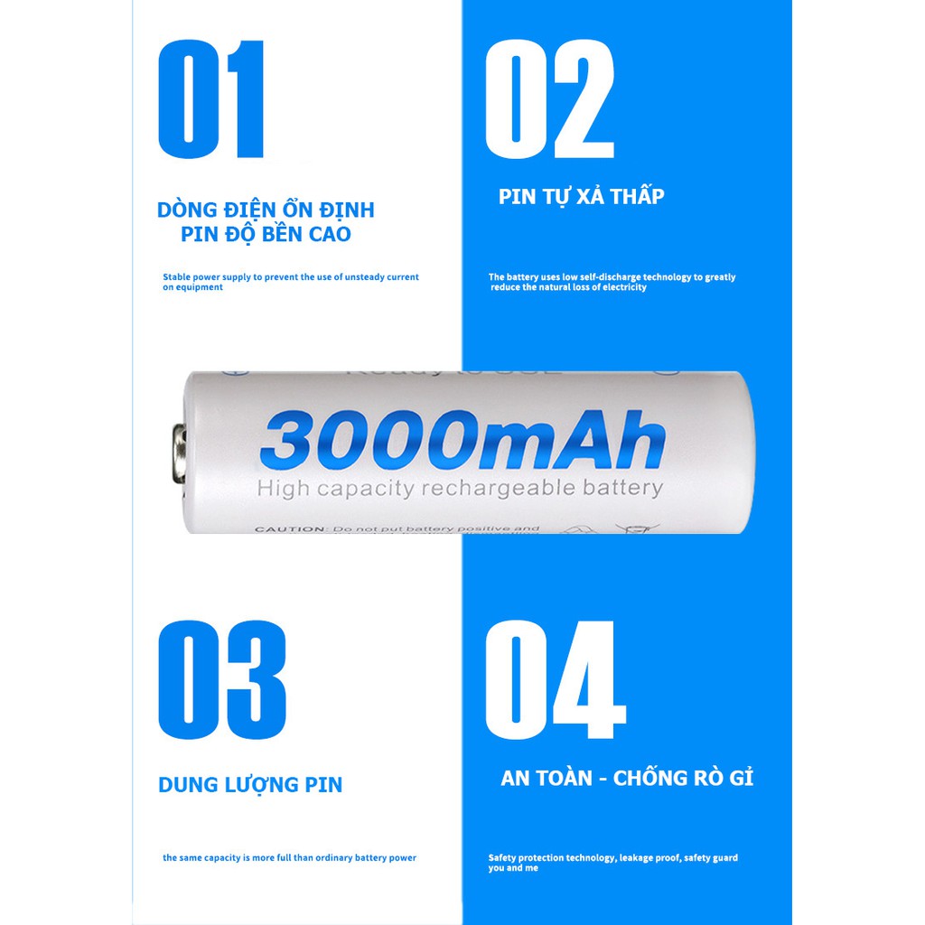 Pin tiểu sạc lại - pin AA 3000mAh Beston - Pin chuyên dùng cho Micro, Karaoke, máy ảnh -  Hàng chuẩn