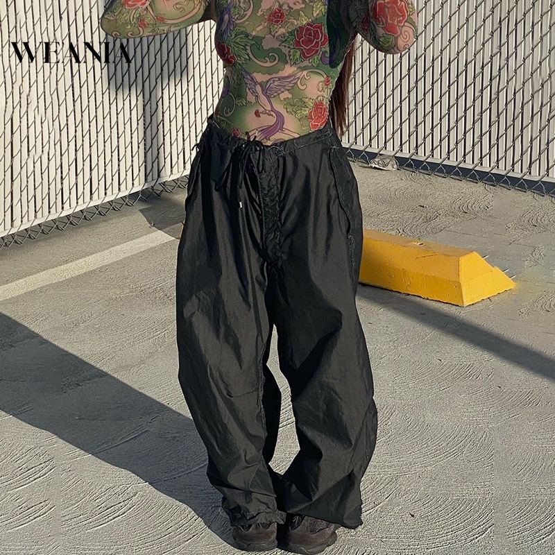 Quần Dài Dáng Rộng Lưng Cao Phối Dây Rút Thời Trang Cá Tính Cho Nữ