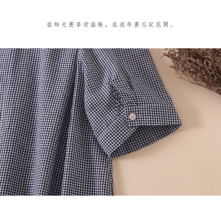 Đầm Chữ A Vải Lanh Cotton Tay Ngắn Cổ Bẻ Cài Nút Họa Tiết Sọc Caro Thời Trang Mùa Hè Cho Nữ