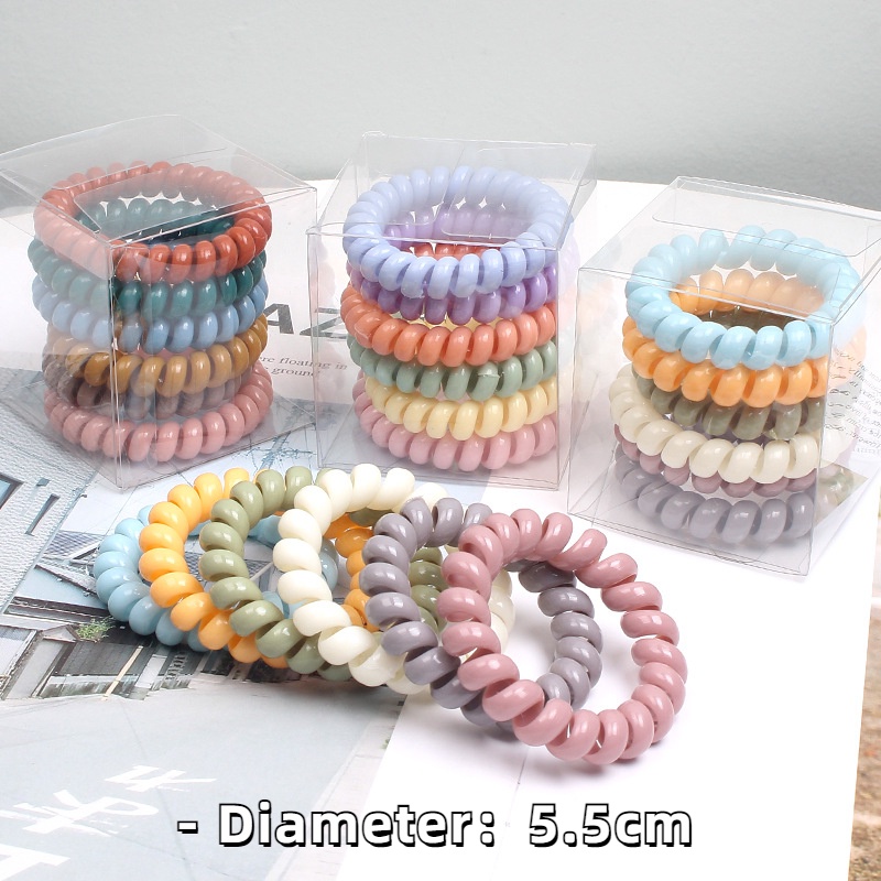 Set 6 Dây Buộc Tóc Lò Xo Chất Liệu TPU Co Giãn Màu Sáng Tinh Tế Thời Trang