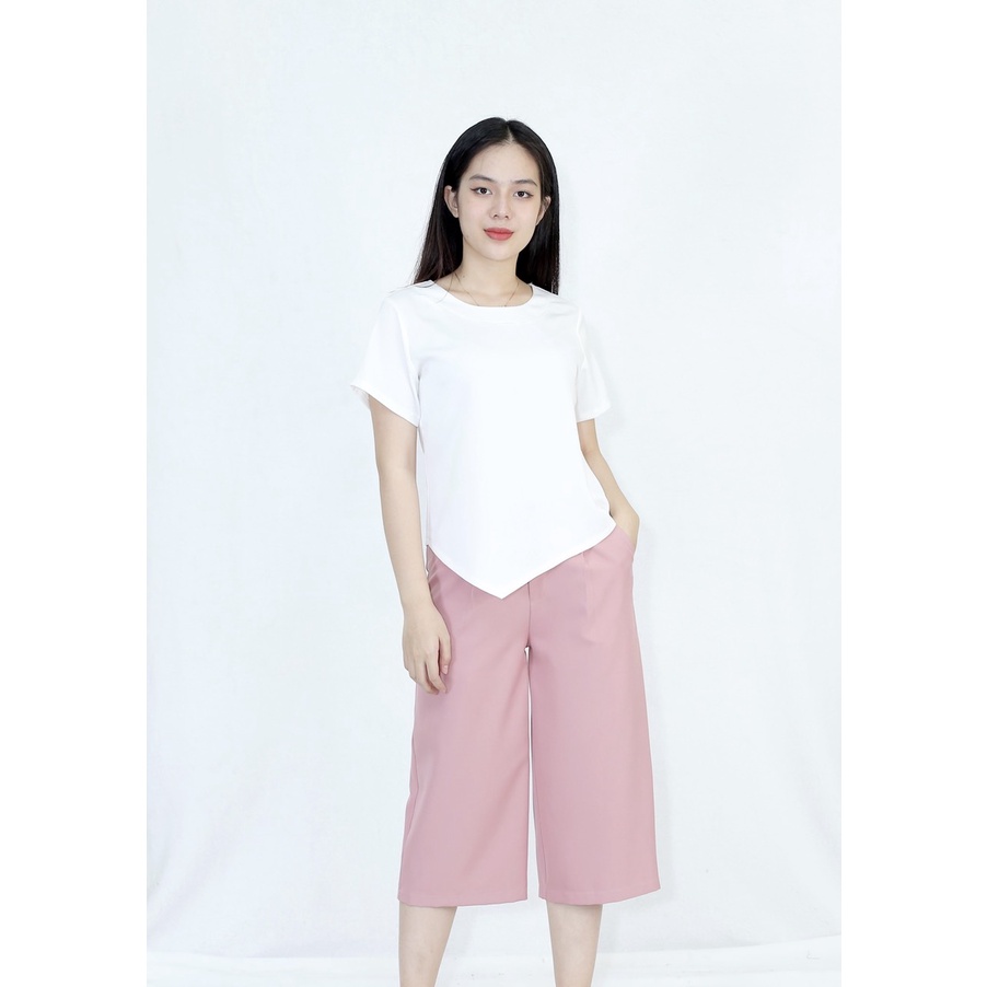 Bộ đồ lửng nữ FR8 ÁO VẠT XÉO QUẦN TÂY HỒNG LƯNG SAU CHUN - Quần vải mango, Áo vải lụa - Nhẹ Nhàng, Dễ Thương