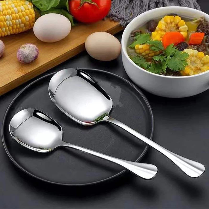 Muỗng / Đĩa / Thìa Bằng Thép Không Gỉ Dày Đầu Vuông Tiện Dụng Cho Nhà Bếp