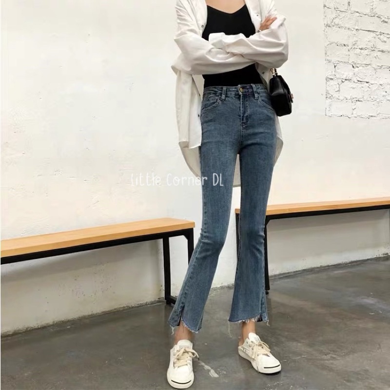 Quần Jean Nữ Co Dãn Ống Loe Nhẹ Gấu Xéo Ôm Form TOPSHOP lưng cao quảng châu kèm ảnh thật | BigBuy360 - bigbuy360.vn