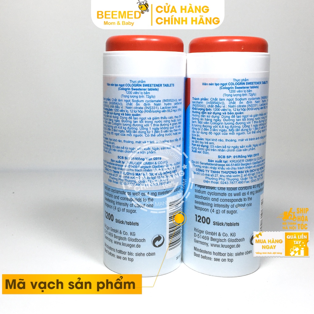 Đường ăn kiêng Cologrin nhập khẩu từ Đức lọ 1200 viên - Cho người tiểu đường và giảm cân, ăn kiêng, thấp calo