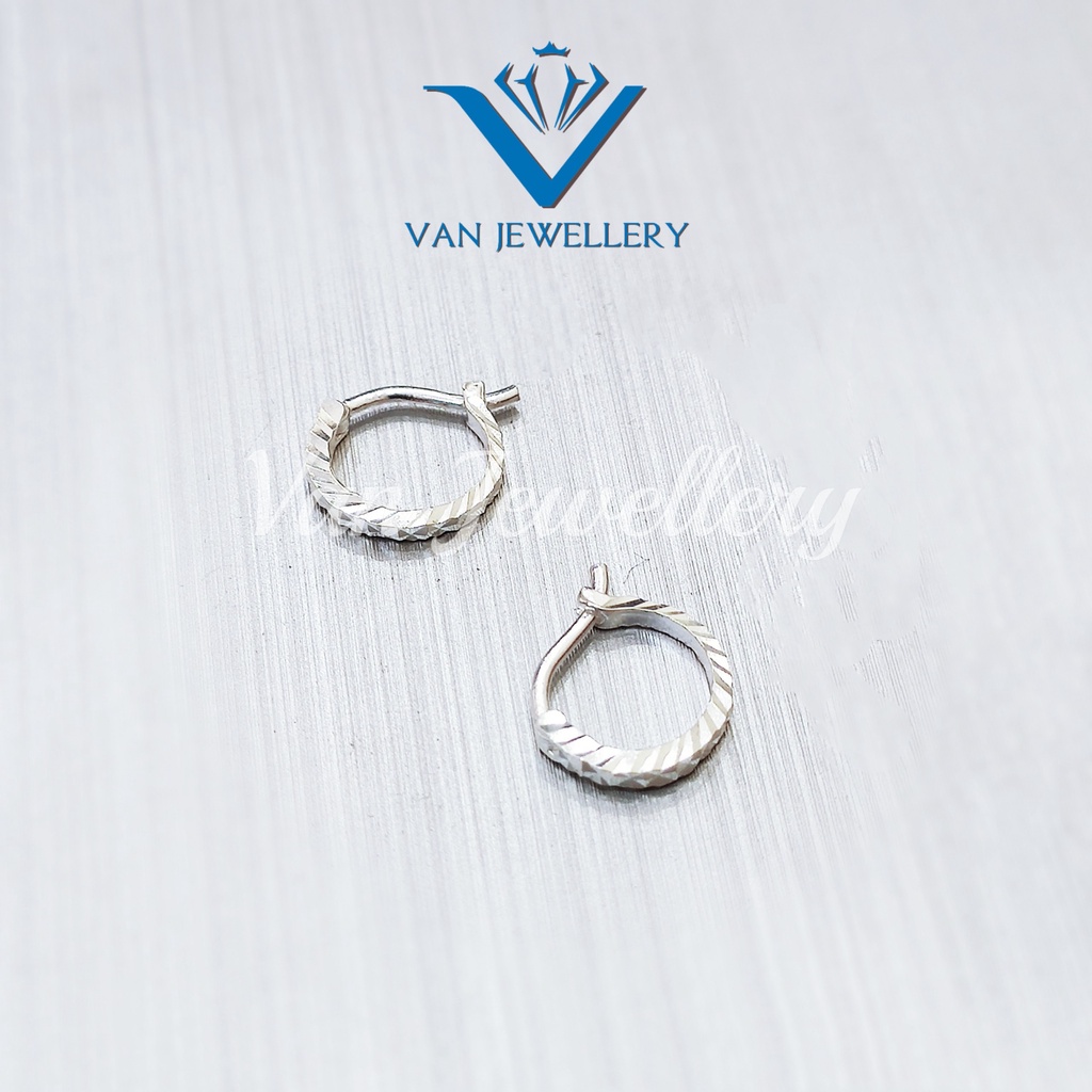 Khuyên tai bạc khuyên tròn sát tai thân phay sáng bóng đường kính 10mm Van Jewelry V10090