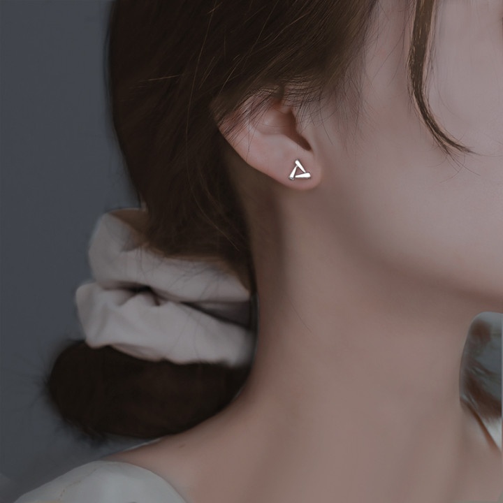 Bông tai bạc nữ hình tam giác hình vuông cá tính nhỏ xinh DaLiA Jewelry khuyên tai bạc basic 925