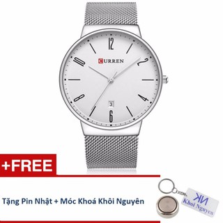 Đồng Hồ Nam Curren 8257 Dây Thép (Màu Trắng) + Tặng pin Nhật, móc khoá Khôi Nguyên