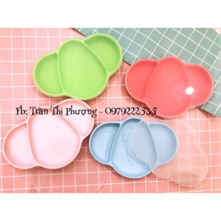 Khay ăn dặm silicone KEAN chống đổ hình voi cho bé (có nắp đậy)