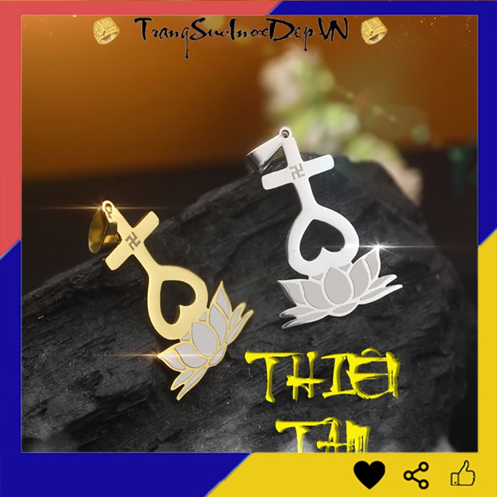 Mặt dây chuyền thiên tâm đế hoa sen bản nhỏ 3cm sáng đẹp, bền màu, đem lại bình an may mắn cho người đeo