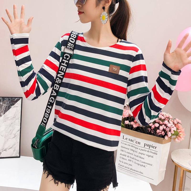 Áo Thun Tay Dài Hoạ Tiết Kẻ Sọc Nhiều Màu Sắc