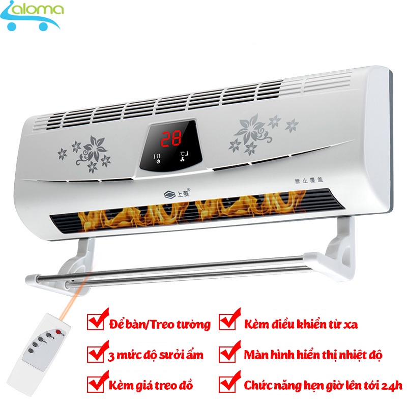 Máy sưởi gốm cao cấp YANGZI-4502 hiển thị nhiệt độ kèm điều khiển từ xa để bàn hoặc treo tường