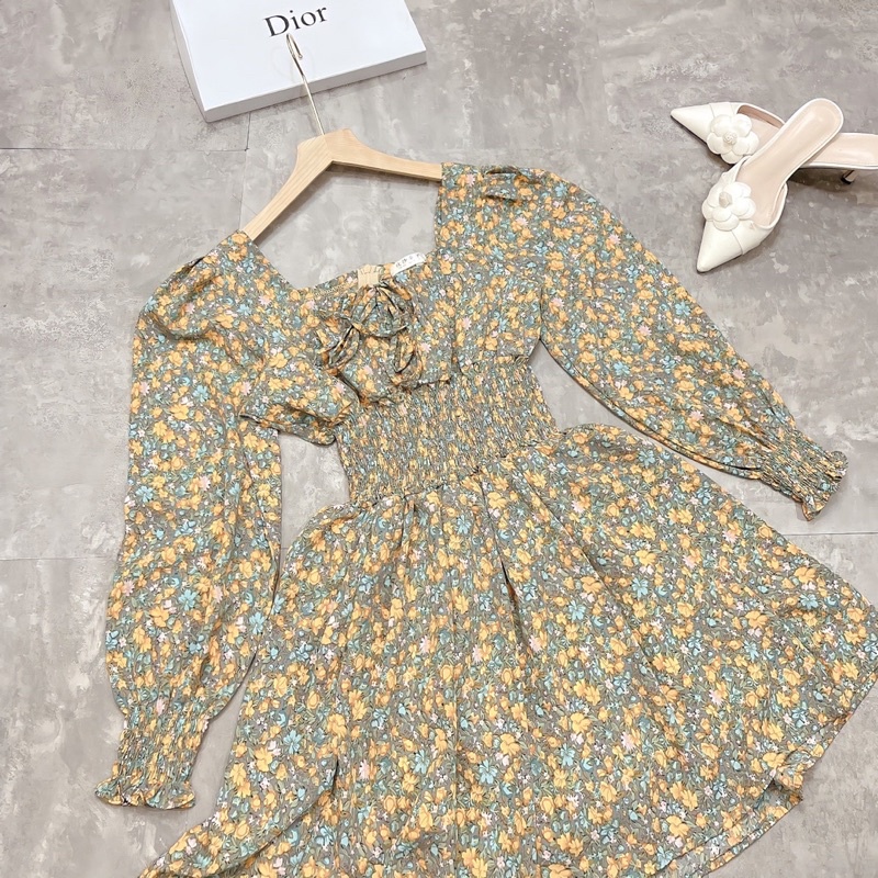ĐẦM JUMSUIT CỔ VUÔNG TAY DÀI HỌA TIẾT HOA, ĐẦM CỔ VUÔNG CÓ QUẦN HỌA TIẾT