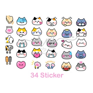 Set 34 sticker Mặt Mèo