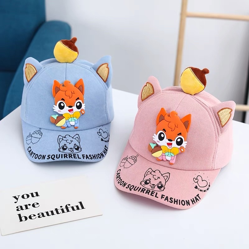 Mũ lưỡi trai cho bé trai bé gái hình động vật hoạt hình tai nơ đáng yêu , phù hợp 4 tháng - 4 tuổi