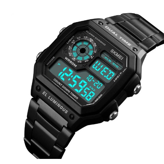 Đồng hồ nam điện tử dây thép không gỉ dual time Skmei 1335