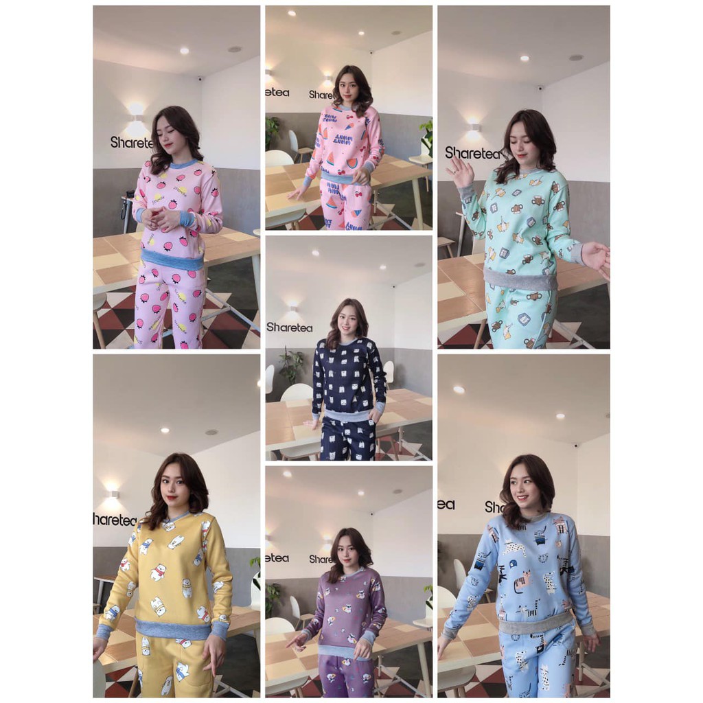 Bộ nỉ lông hoạt hình mặc nhà siêu ấm, siêu Kute cho bạn nữ