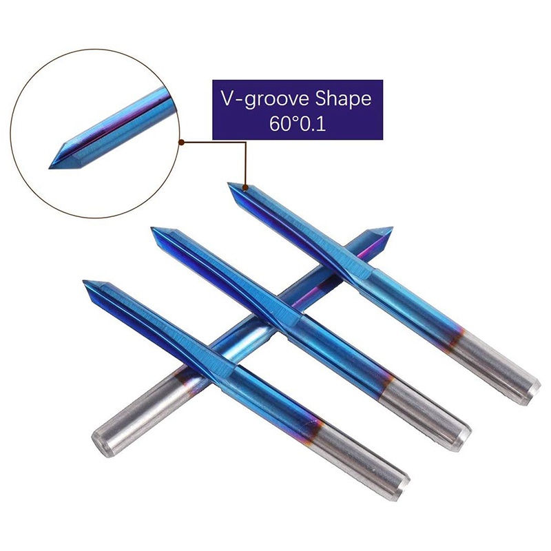 Set 10 Mũi Khoan Thẳng Rãnh Chữ V 60 Độ 2 Rãnh 1 / 8inch Đầu 0.1mm Bits