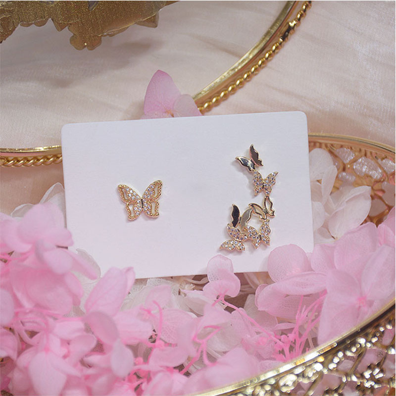 Hoa tai bạc 925 hình bướm đính kim cương giả thanh lịch sành điệu