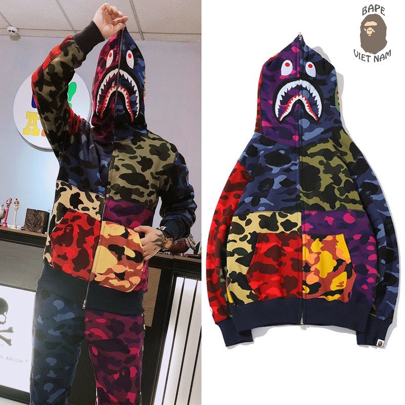 [Ảnh thật + FREESHIP] Jacket Bape Shark x PUBG mix Color fullzip , Áo khoác Hoodie Bape Cá Ngáo