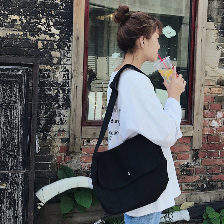 Túi tote vải canvas đeo chéo ulzzang basic trơn nam nữ unisex đi học thời trang giá rẻ