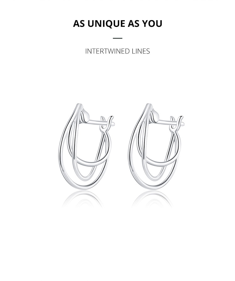 Khuyên Tai Bamoer BSE443 Bạc 925 Thiết Kế Kiểu Vòng Đan Xen Phong Cách Pháp Dành Cho Nữ