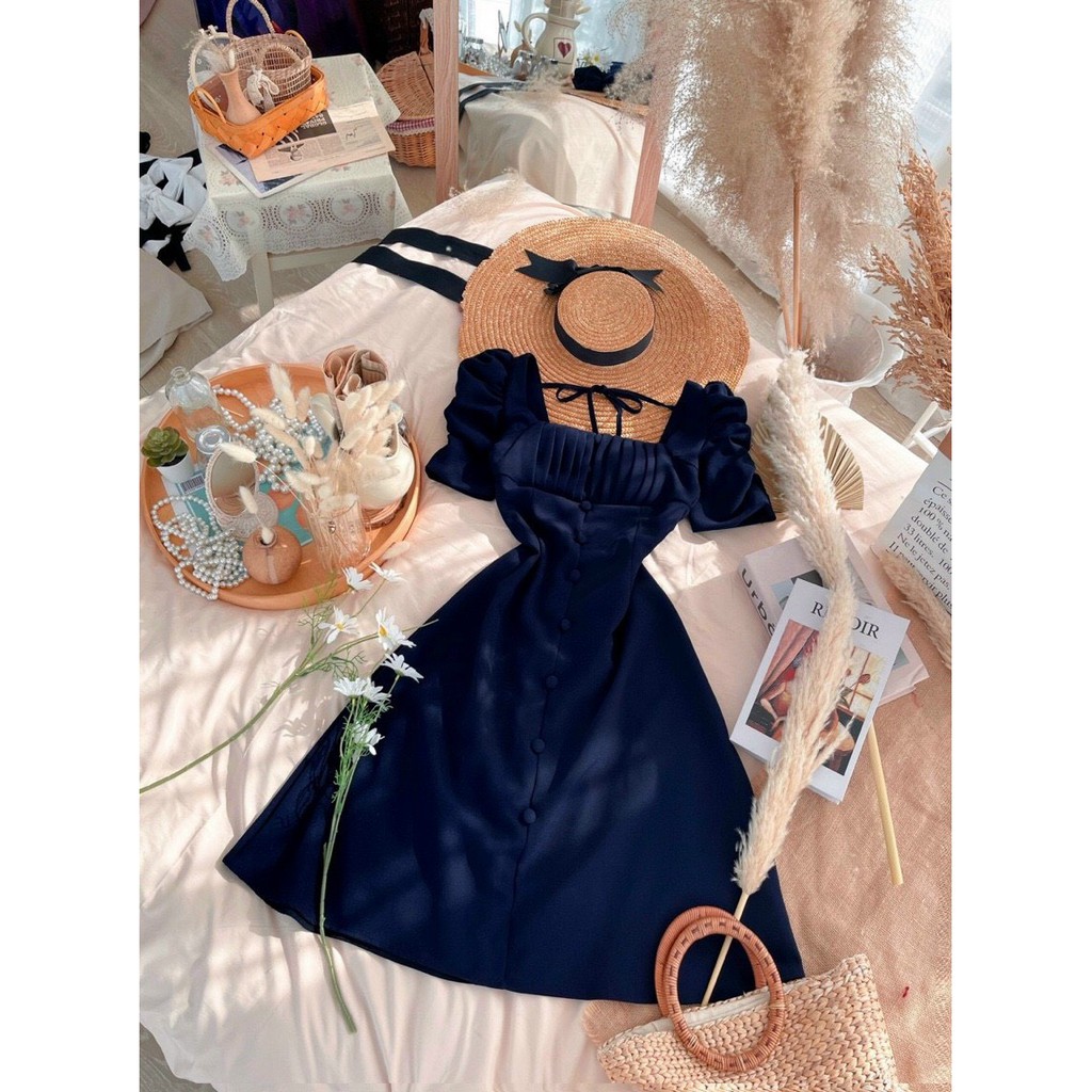 đầm xòe tay phồng xếp li ngực