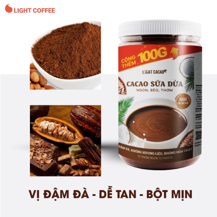 Cacao sữa dừa hòa tan 3in1 thơm ngon, dạng hũ dễ bảo quản Light Coffee - 650g