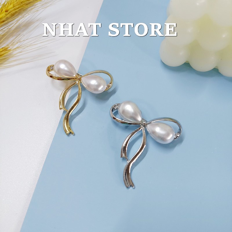 Ghim Cài áo hình nơ đính ngọc trai nhân tạo đơn giản đẹp - Cài áo CA17