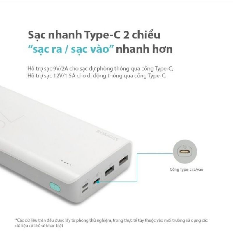 Pin sạc dự phòng lõi Polymer Romoss Sense 8+ 30000mAh hỗ trợ sạc nhanh QC3.0 (Trắng) - Hãng phân phối chính thức