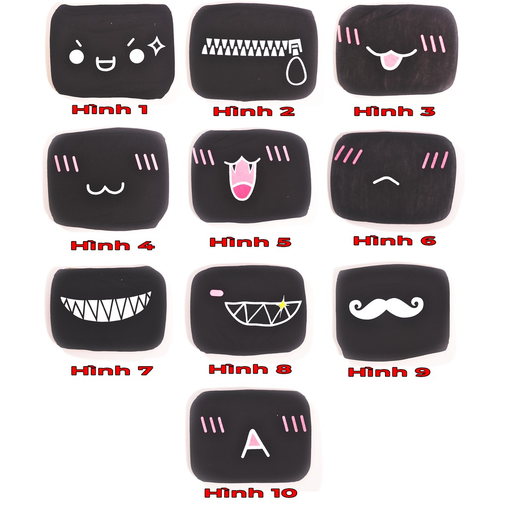 [Thanh Lý Bán Lỗ] Khẩu trang mặt cười Nhật Bản Emoji Emoticon mặt cười anime - Đen (Hình 1-10) [PKA] [KS21]