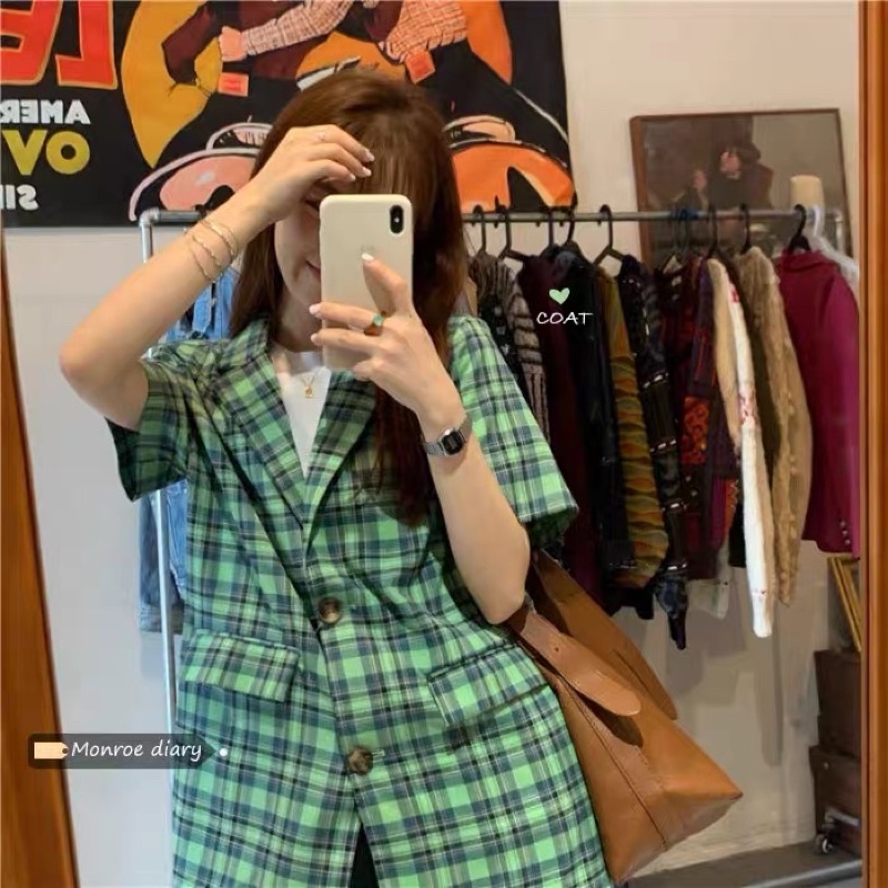 Áo blazer tay ngắn kẻ caro (ảnh thật đầu) | BigBuy360 - bigbuy360.vn