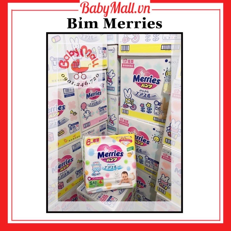 Bỉm Merries Nội Địa thêm miếng dán/quần NB96/S88/M68/L58/M64/L50/XL44/XXL28