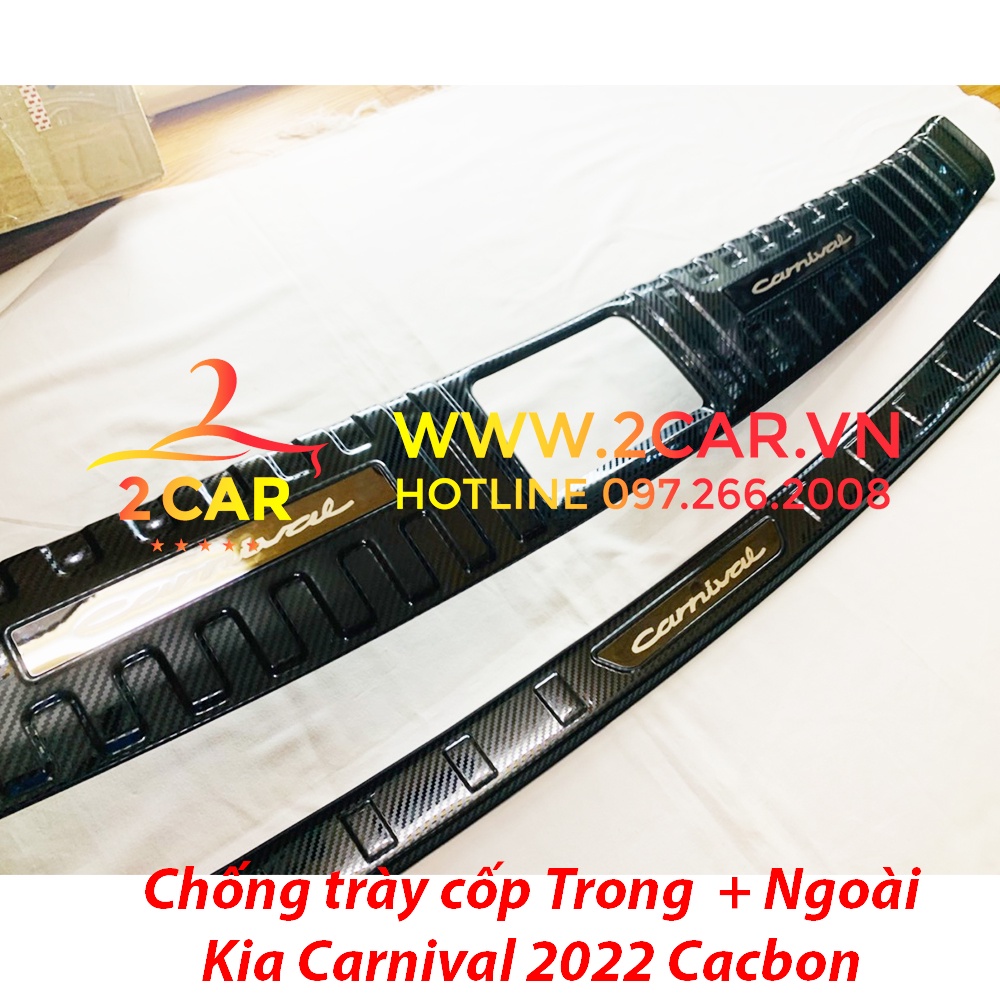 Ốp chống trầy cốp, ốp nẹp cốp sau carbon xe Kia Carnival 2021- 2022- 2023 vân cacbon cao cấp