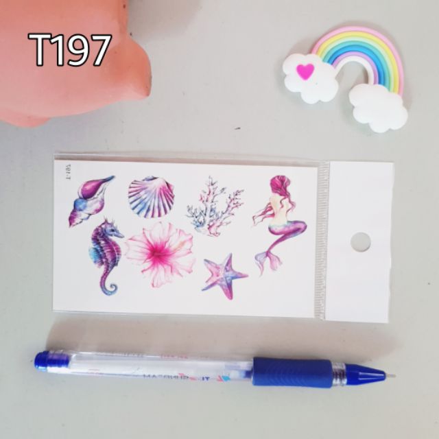 Hình xăm đại dương, nàng tiên cá T197. Xăm dán tatoo mini tạm thời, size &lt;10x6cm